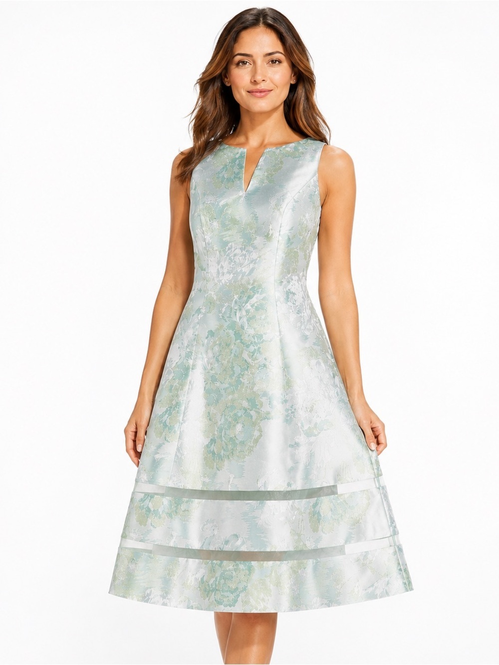 Adrianna Papell jacquard sleeveless fit flare dress size 10 wedding cocktail